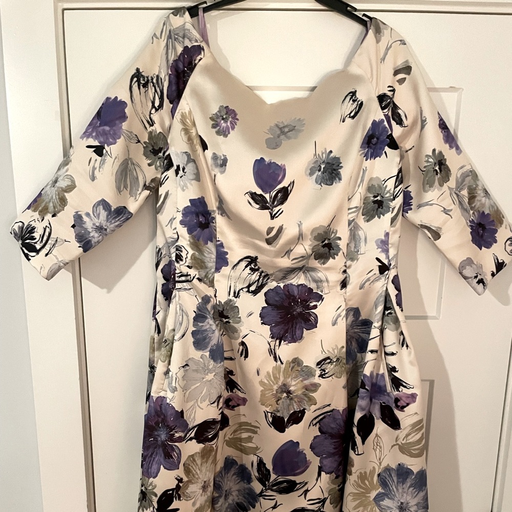 Off the shoulder floral satin dress. Size 16.